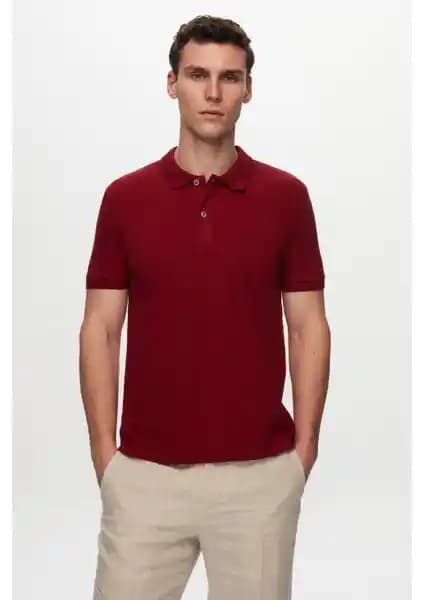 D'S Damat Regular Fit Bordo Pike Dokulu %100 Pamuk Polo Yaka T-Shirt Erkekler İçin Modern ve Şık Giyim Parçası