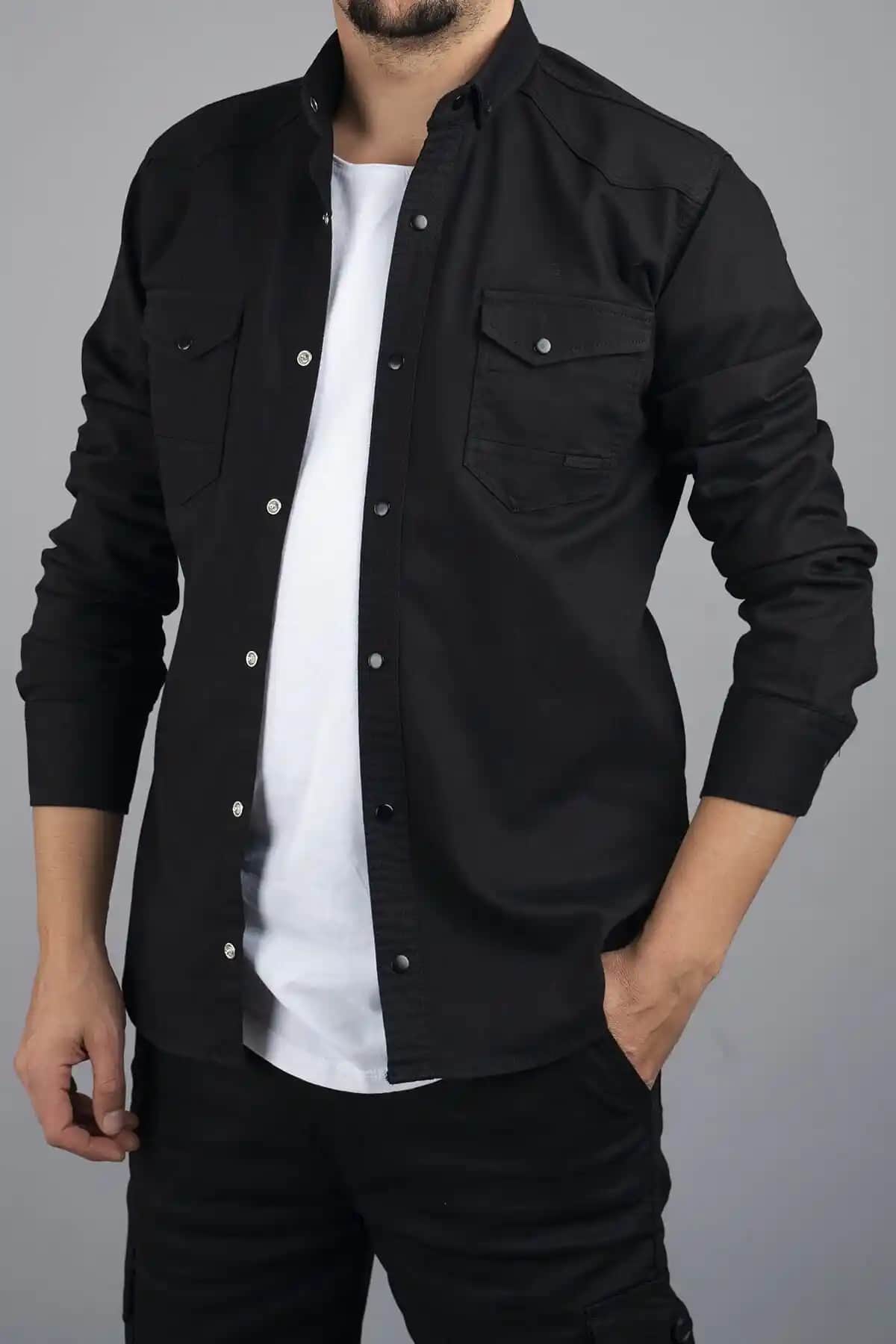 2025'te Bombe Erkek Kot Gömlek Slim Fit Siyah 064 ile Şıklık ve Rahatlık
