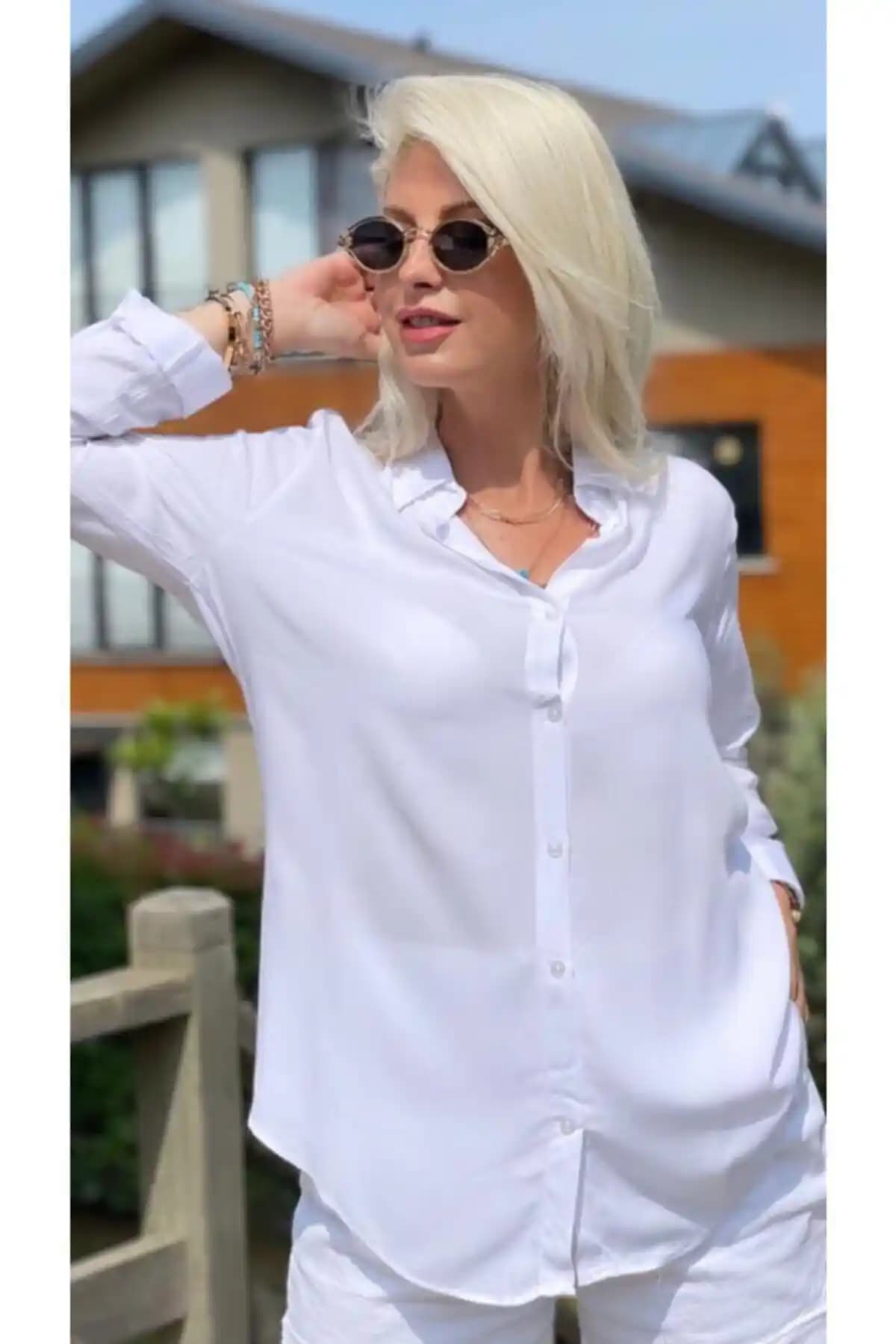 POLO BONETTA Kadın Standart Kalıp Viskon Kumaş Gömlek Beyaz Renk